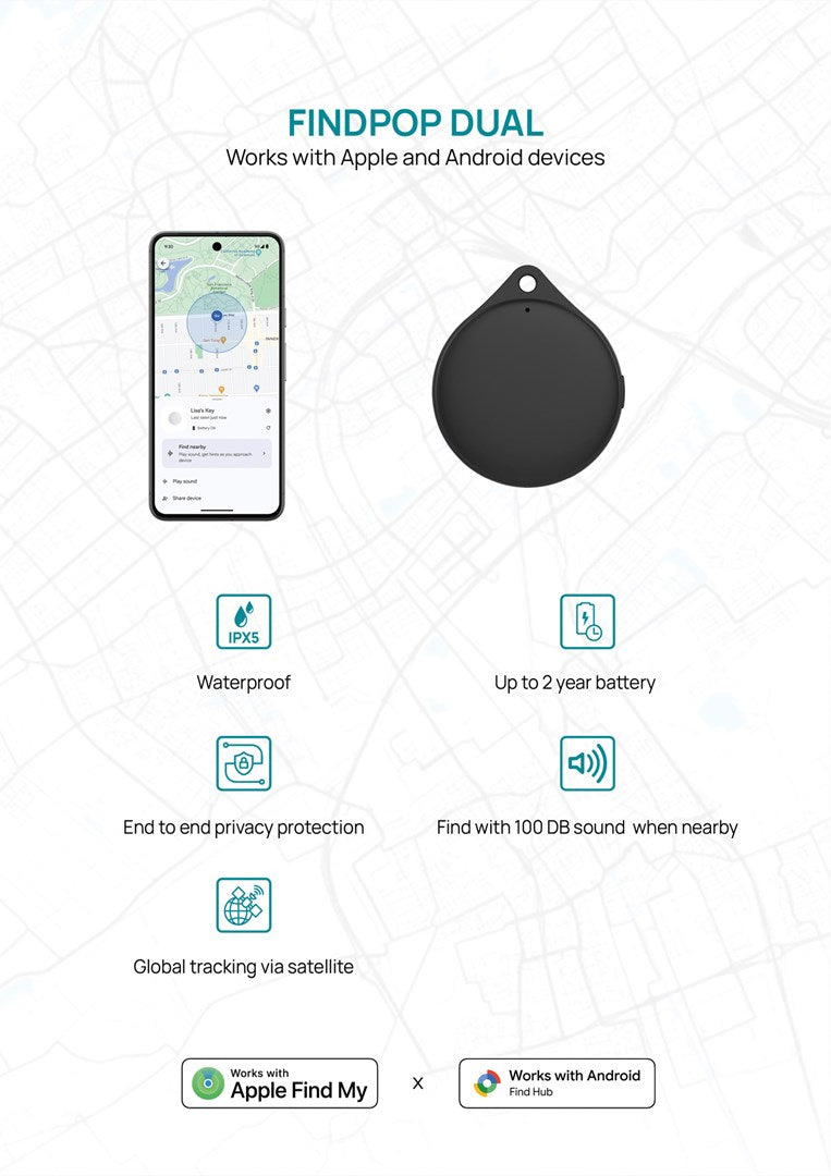 XD Connects Findpop Dual Tracker – Apple & Android Find (IPX5) P301.1701