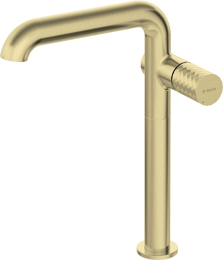 Deante High Basin Faucet Rectangular Spout Brass Freestanding BHS R24K