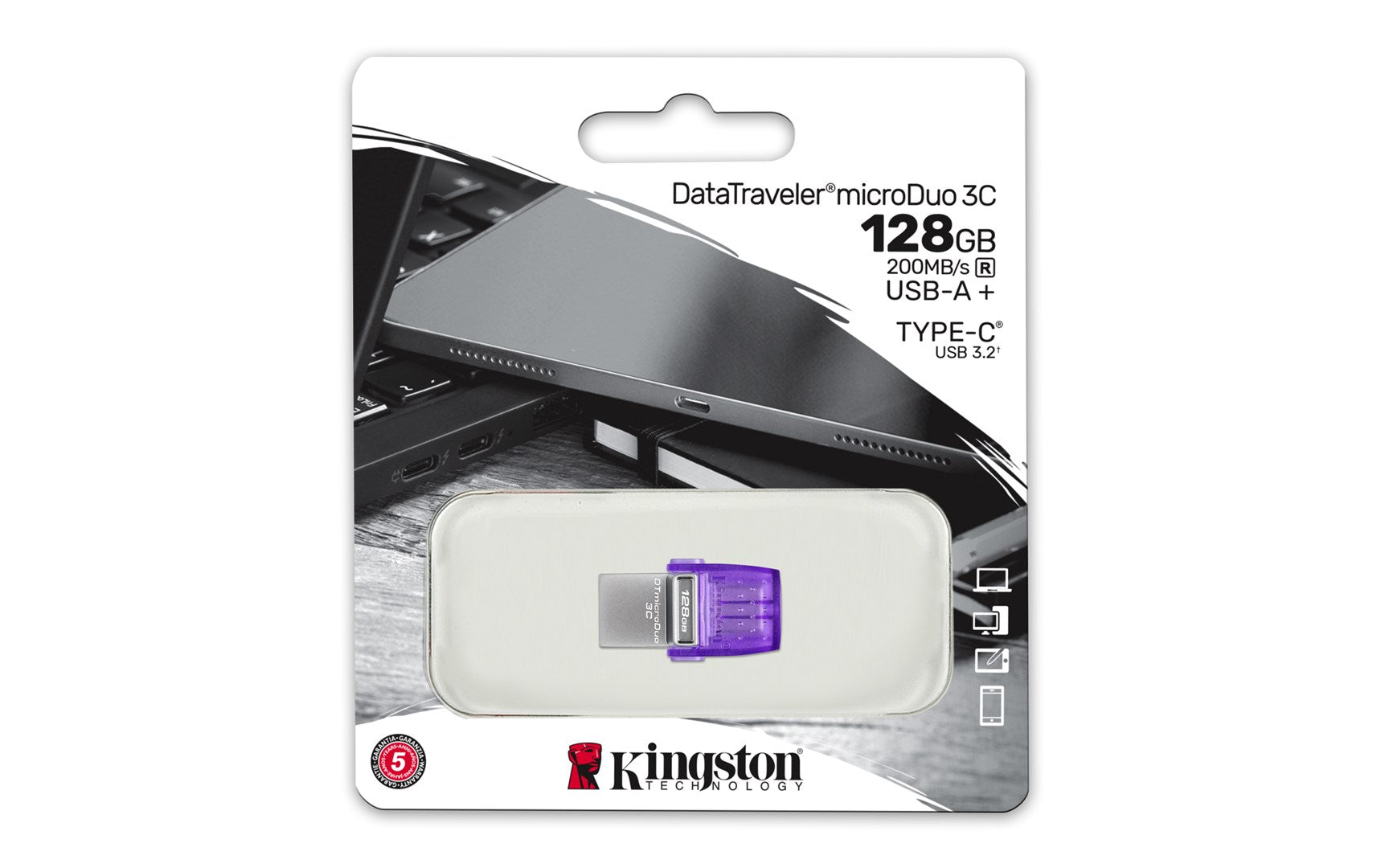 Kingston DataTraveler microDuo 3C - USB Flash Drive - 128GB - USB 3.2 Gen 1/ USB-C DTDUO3CG3/128GB
