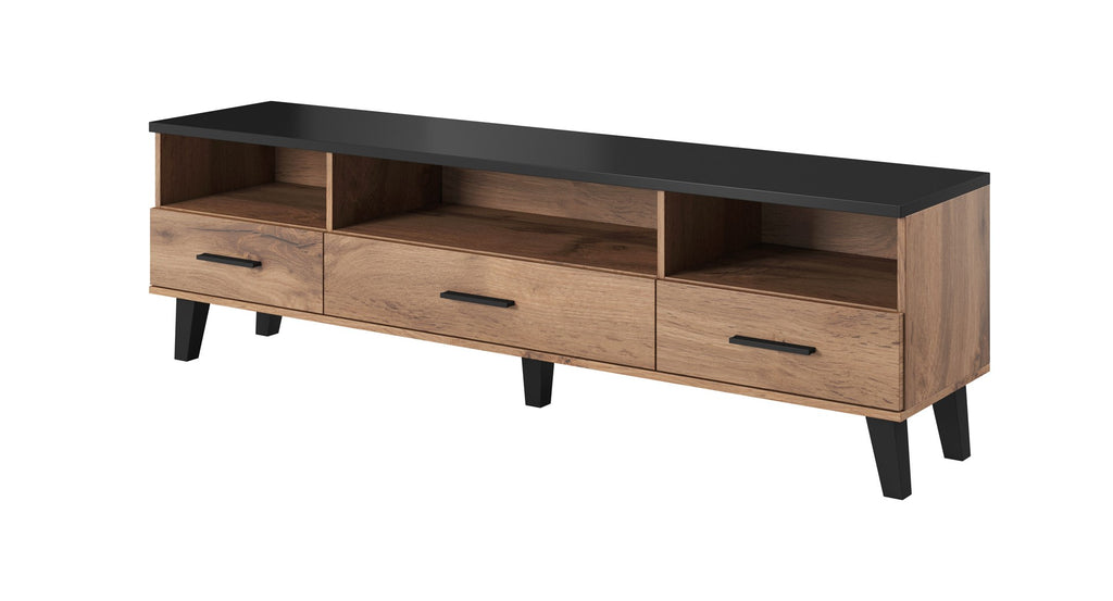 Cama RTV Stand LOTTA 180 cm Wotan Oak + Matt Black