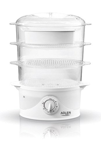 Adler AD 633 Steam Cooker 800 W 3 Baskets 9 L Capacity Freestanding White