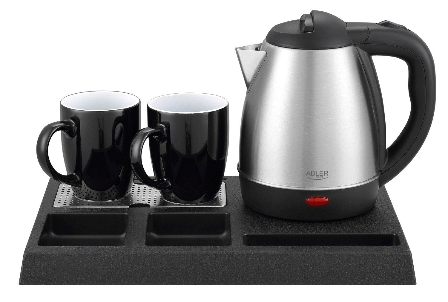 Adler Electric Kettle Set 1.2 L 1500 W Black Steel + Tray with Cups