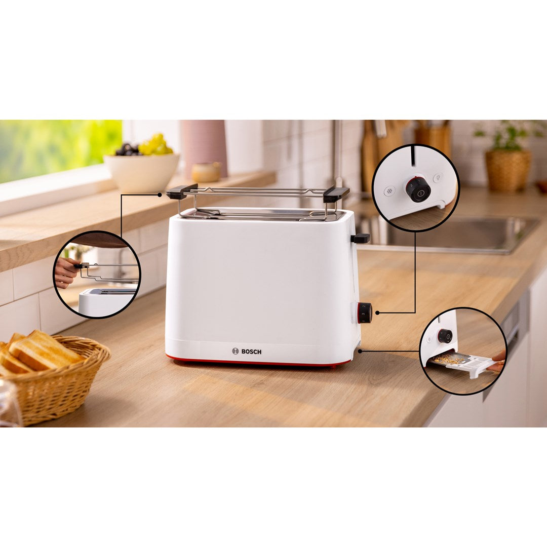 BOSCH TAT3M121 Toaster White Compact 2-Slice