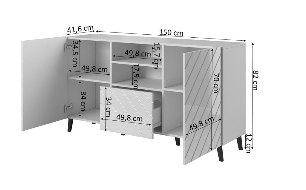 ABETO Chest of Drawers 150x42x82 White Gloss
