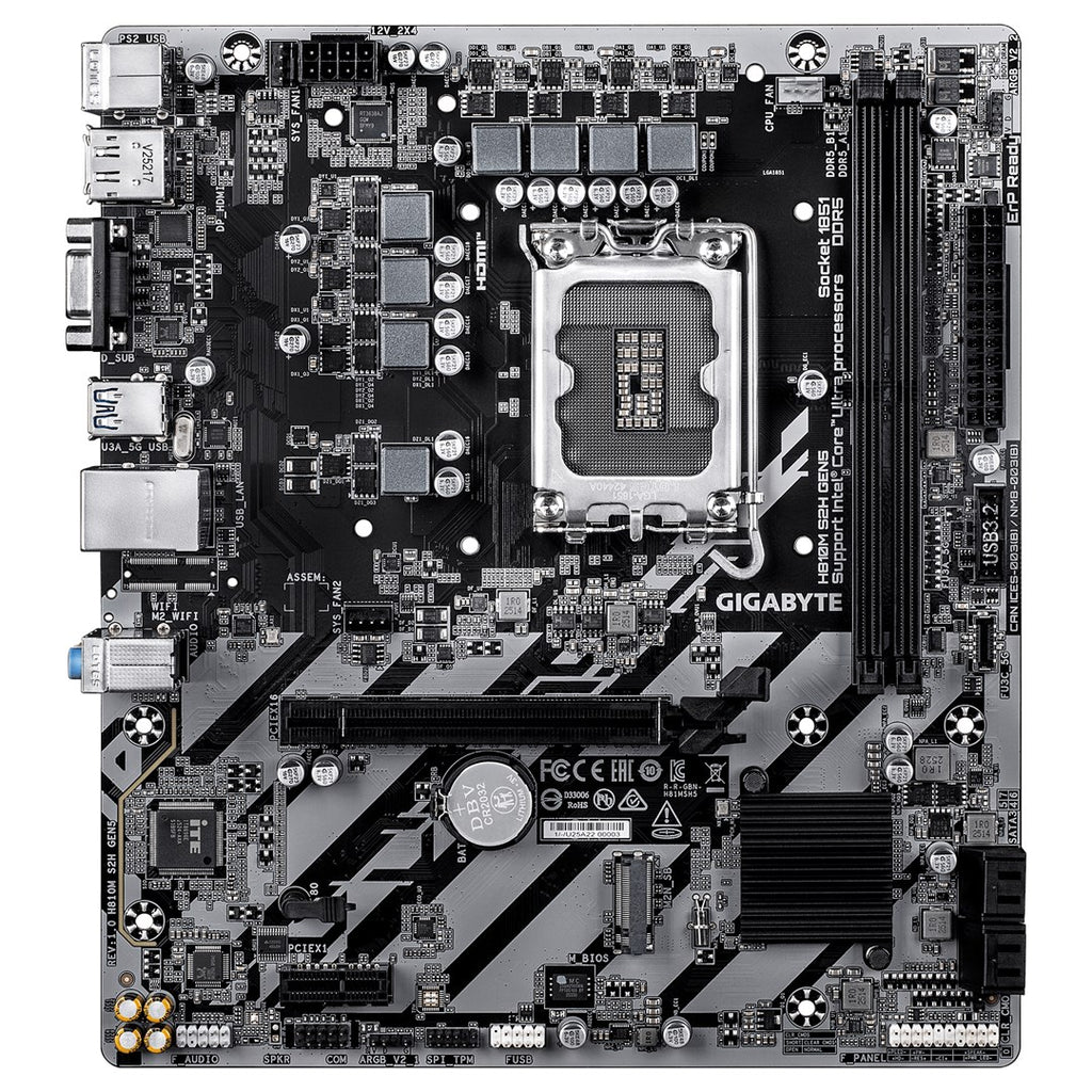 GIGABYTE H810M S2H GEN5 Motherboard - Intel Core Ultra (Series 2) CPUs  4+1+2 Phases VRM  up to 6400MHz DDR5  1xPCIe 4.0 M.2  1GbE LAN  USB 3.2 Gen 1