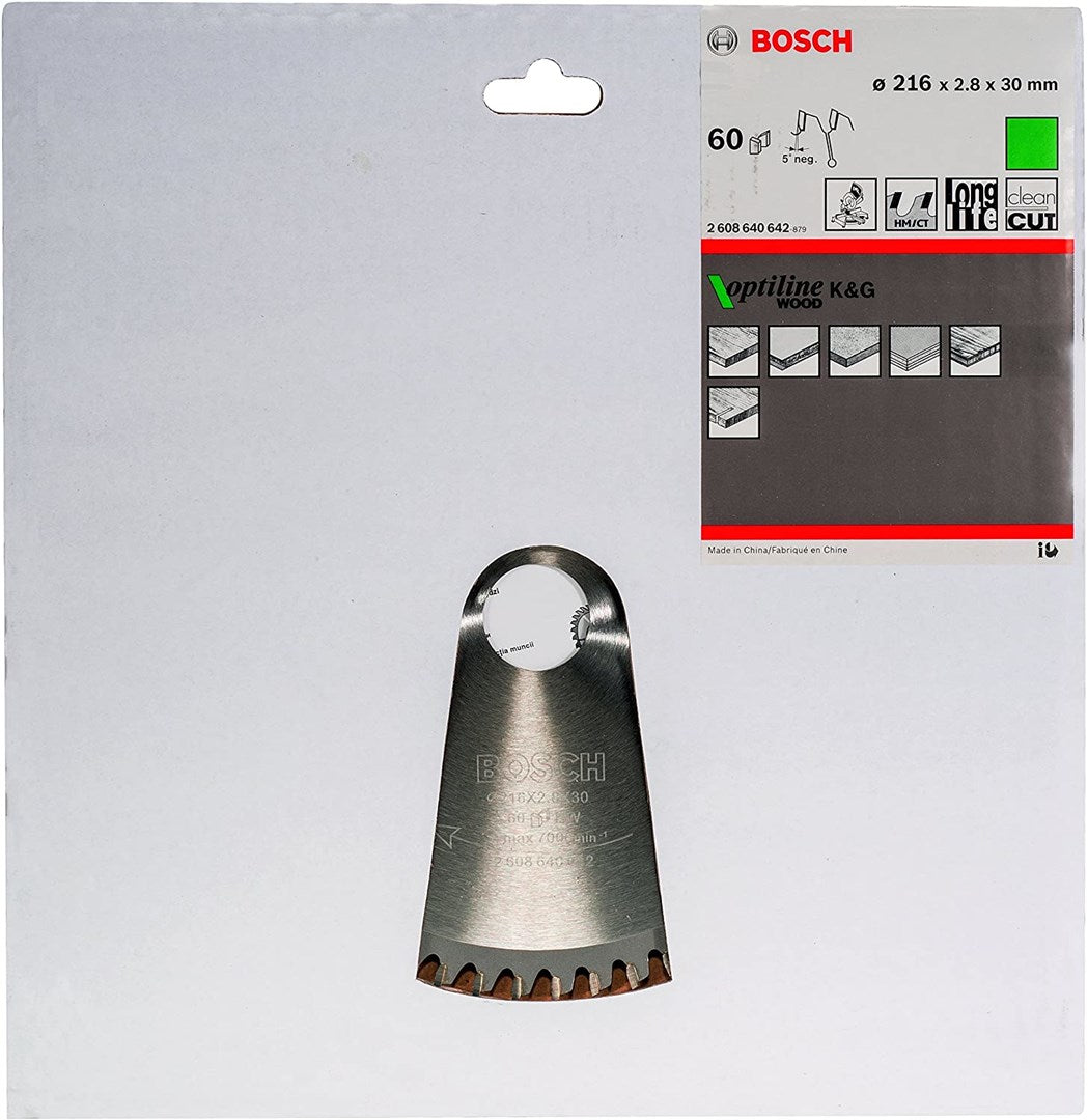 Bosch Optiline Wood Circular Saw Blade, 216 mm, 60 Teeth (2608640642)