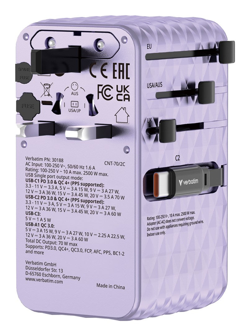 Verbatim Charge 'N' Travel 70W 2C Adapter