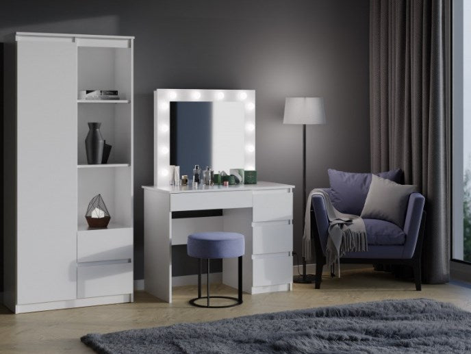 MIJAS Dressing Table Set Right-Handed White + MARINA Mirror