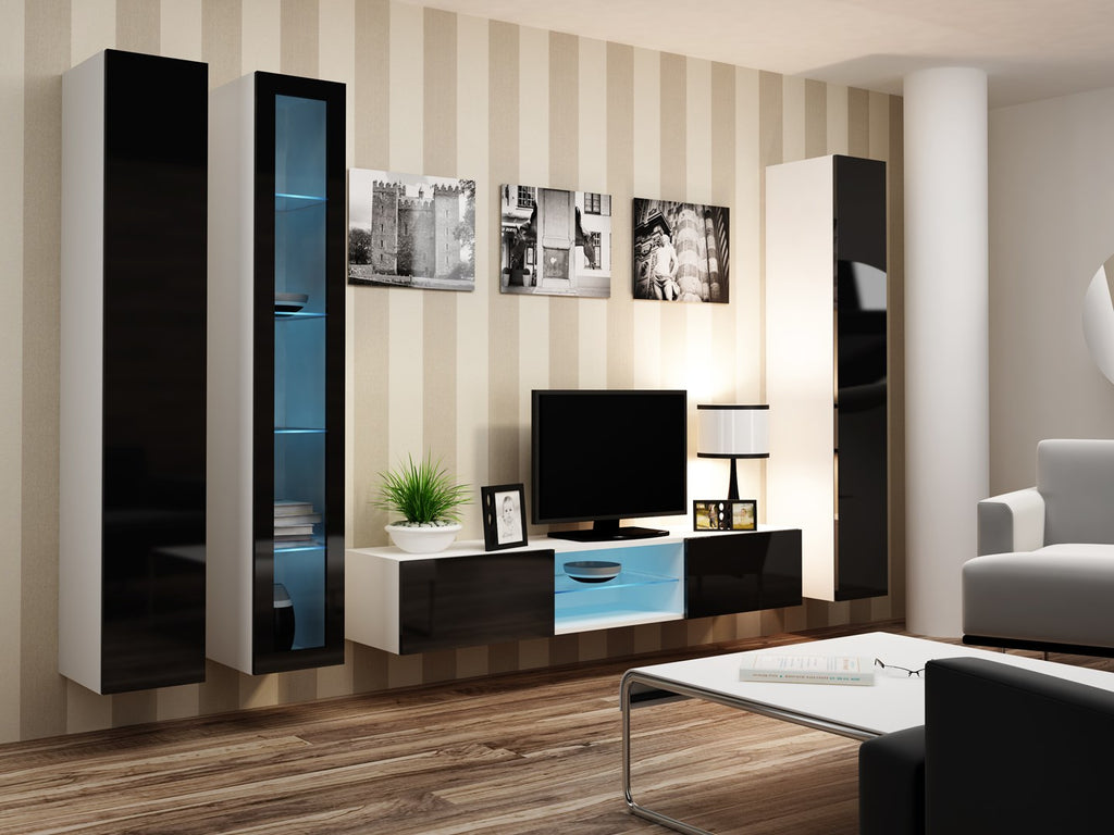 Cama Glass-Case VIGO '180' 180/40/30 White/Black Gloss 1 Door 4 Shelves