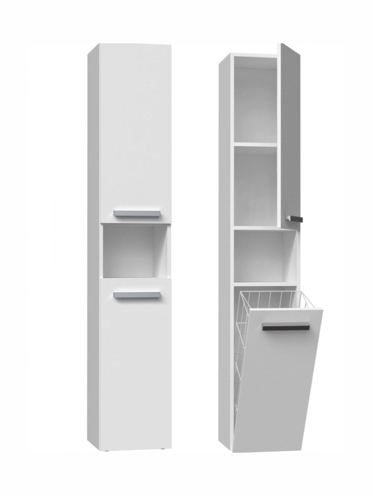 Bathroom Cabinet NEL III 31x30x174 cm Matte White with Basket