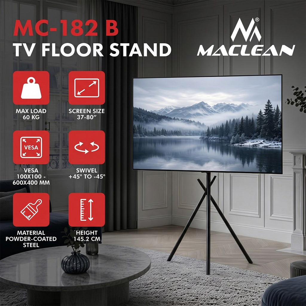 Maclean TV Floor Stand MC-182 B - For 37-80" Screens, Max 60 kg, 45° Rotation