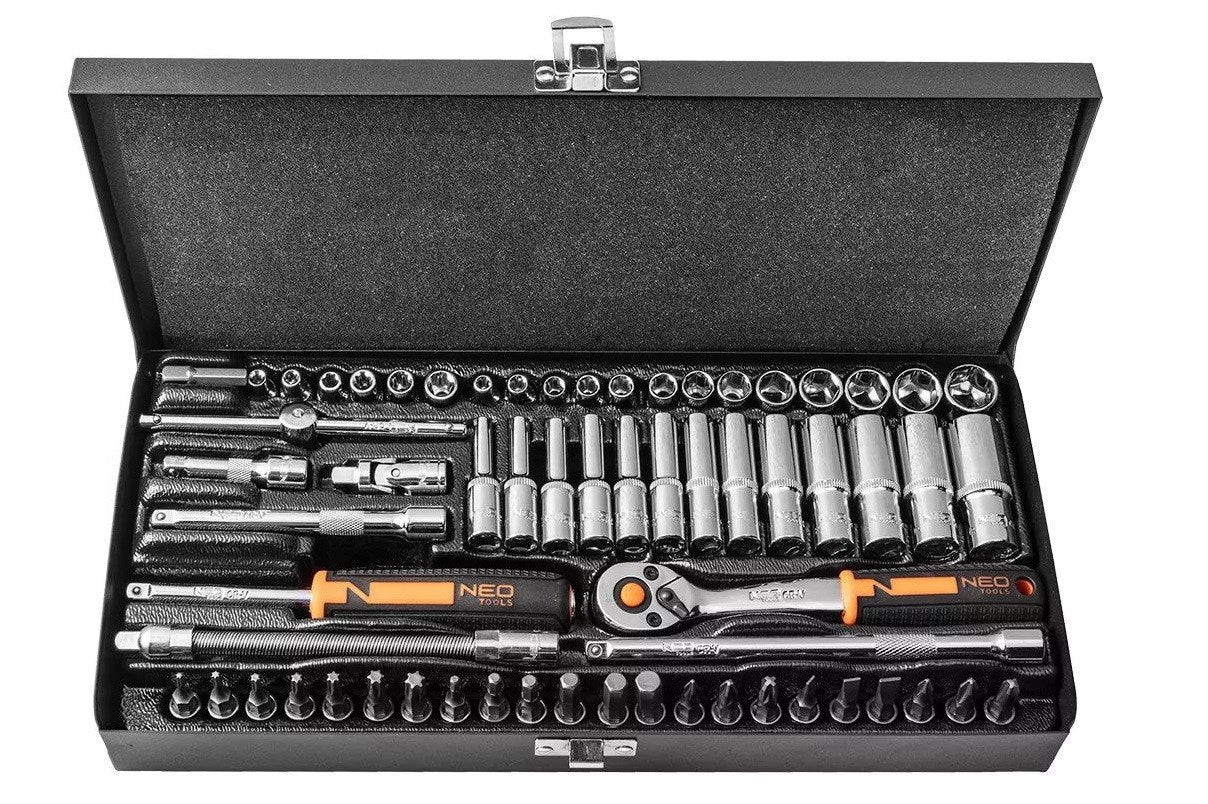 NEO tools 10-008 Socket Set 63 Pieces Chrome-Vanadium Steel MOTO Base