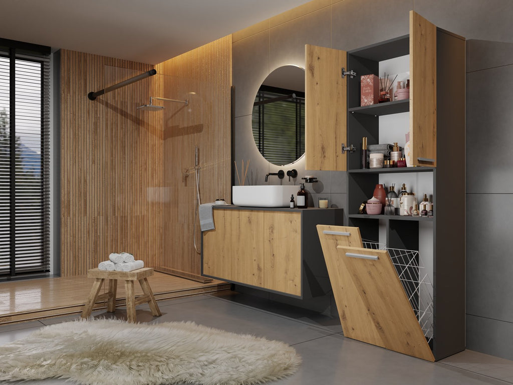 Topeshop NEL DK 2K - Bathroom Storage Cabinet Graphite Oak