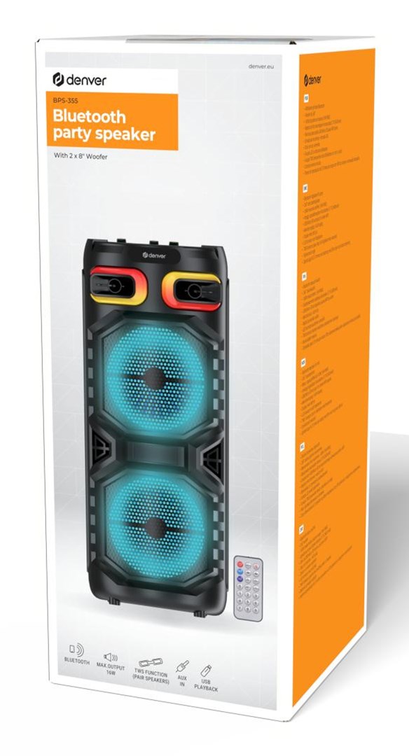 DENVER BPS-355 - Party Sound System - Wireless - Bluetooth - 160W - Black