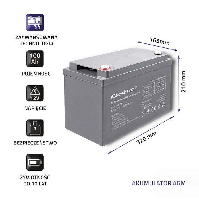 Qoltec Battery Lead-Acid 100 A 12 V 53038