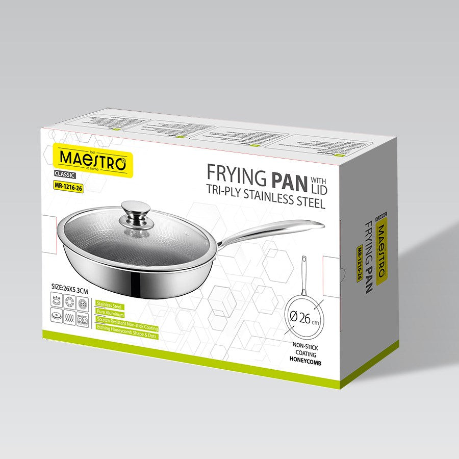Maestro Frying Pan 26 cm with Lid Aluminium and Stainless Steel - Model MR-1216-26