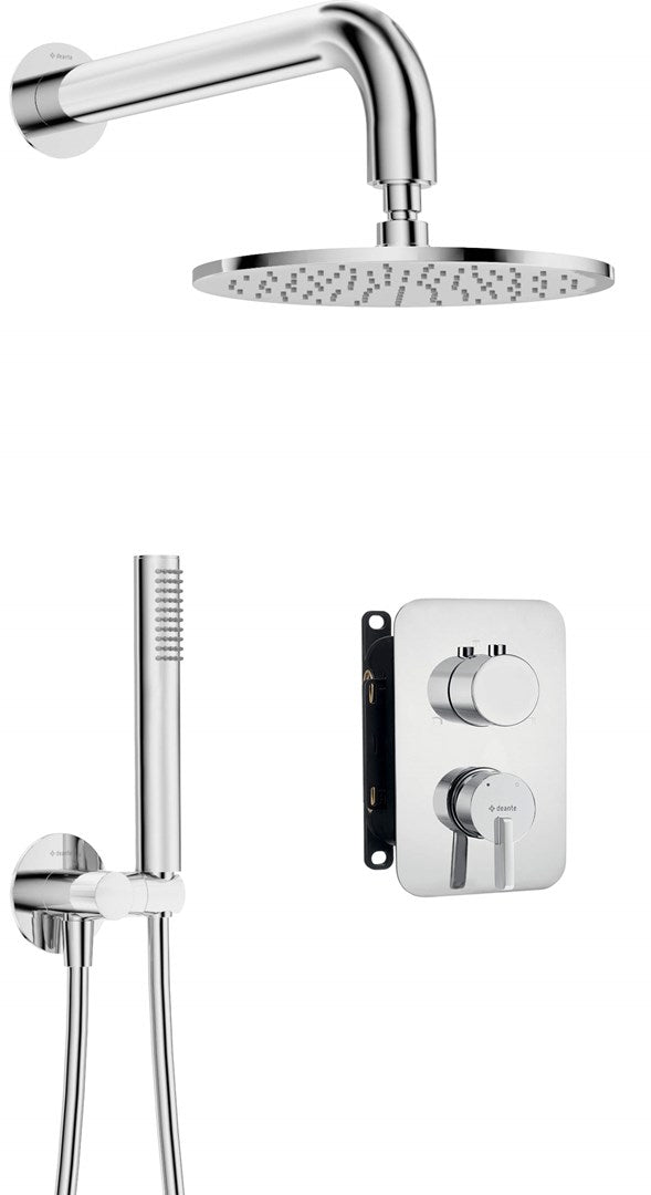 Deante Concealed Shower Set Mixer Box Overhead Shower Brass Round 1-Function