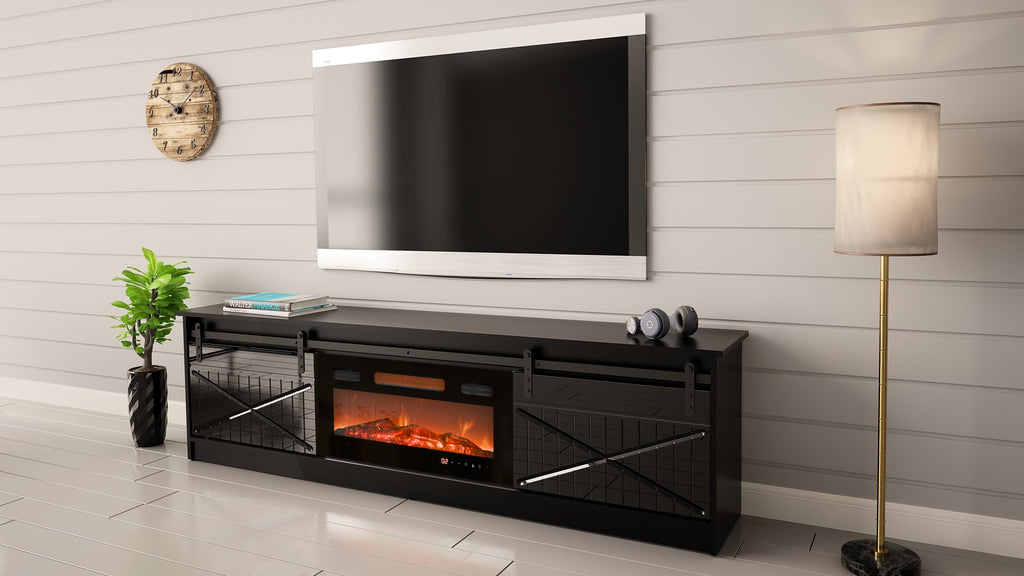 Cama MEBLE Fireplace Cabinet Black Gloss 2000x2045x425 GRANERO+KOM C/C