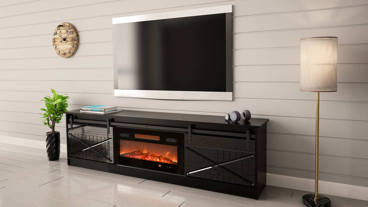 Cama MEBLE Fireplace Cabinet Black Gloss 2000x2045x425 GRANERO+KOM C/C
