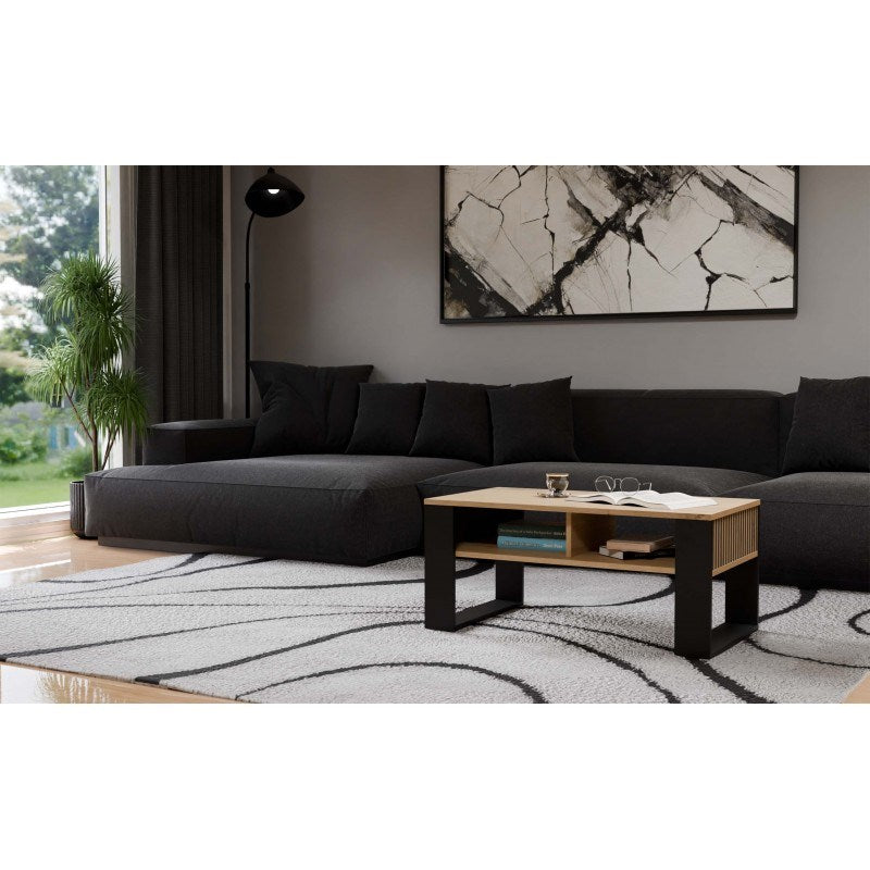 MODERN 2P Slim Coffee Table Artisan Oak/Black with Black Legs - Model: MODERN 2P SLIM