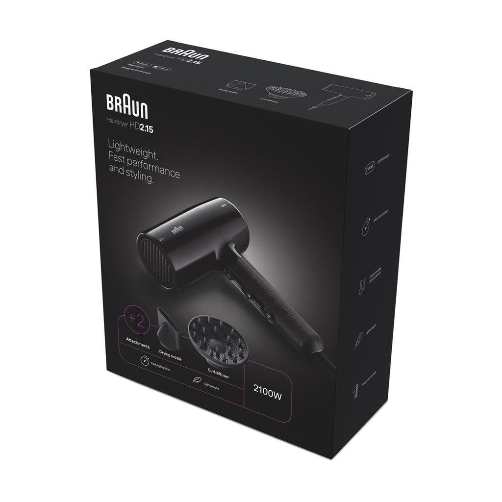 Braun Hair Dryer 2100 Watt, 3 Heat Settings, Cool Shot (BRHD215E)