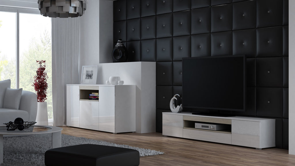Cama Sideboard VIVA 150 White/White Gloss + Sonoma Oak