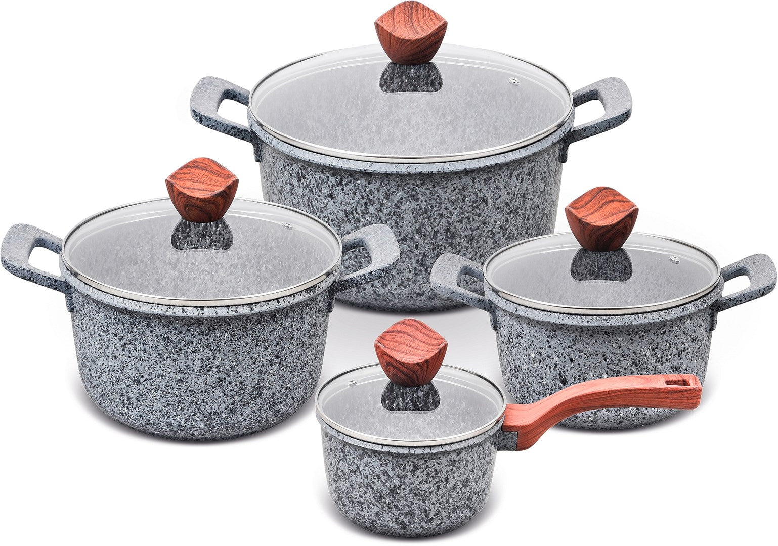 PROMIS Granite Pot Set - 16 cm, 20 cm, 24 cm, 28 cm - Brown Handles