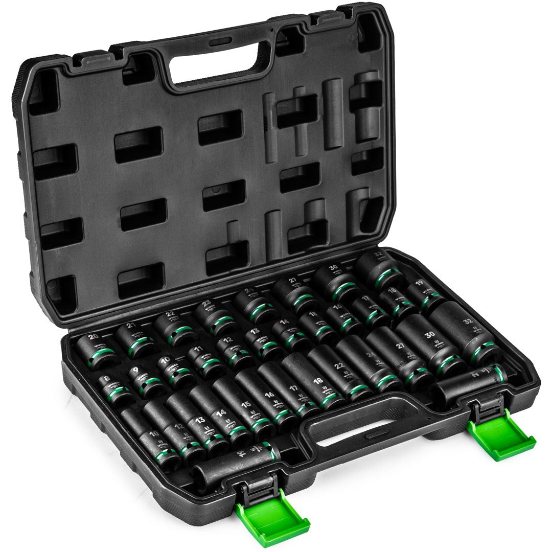 WUBER 35-Piece Long Impact Socket Set, 1/2" Hexagonal, 6600 g, W33001