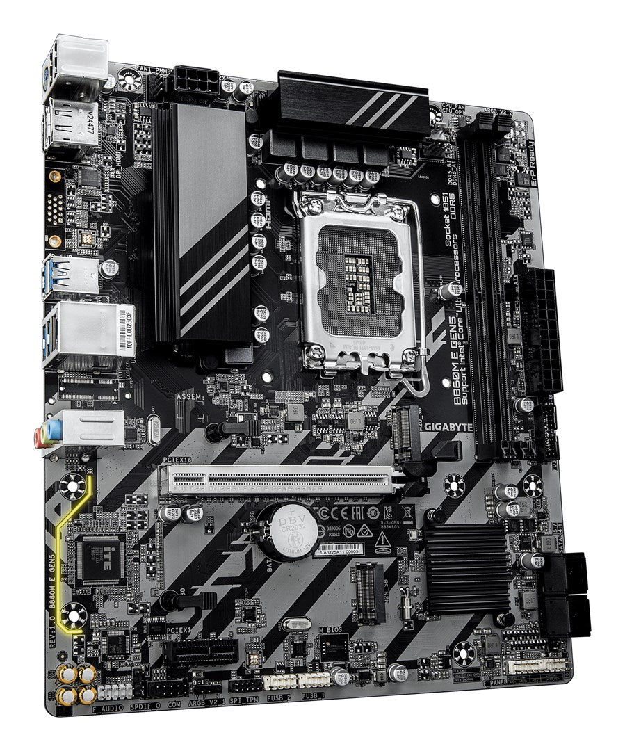 GIGABYTE B860M E GEN5 Motherboard - Intel Core Ultra Series CPUs  4+1+2 Phases VRM  up to 8800MHz DDR5 (O.C.)  2xPCIe 4.0 M.2  1GbE LAN  USB 3.2 Gen 1