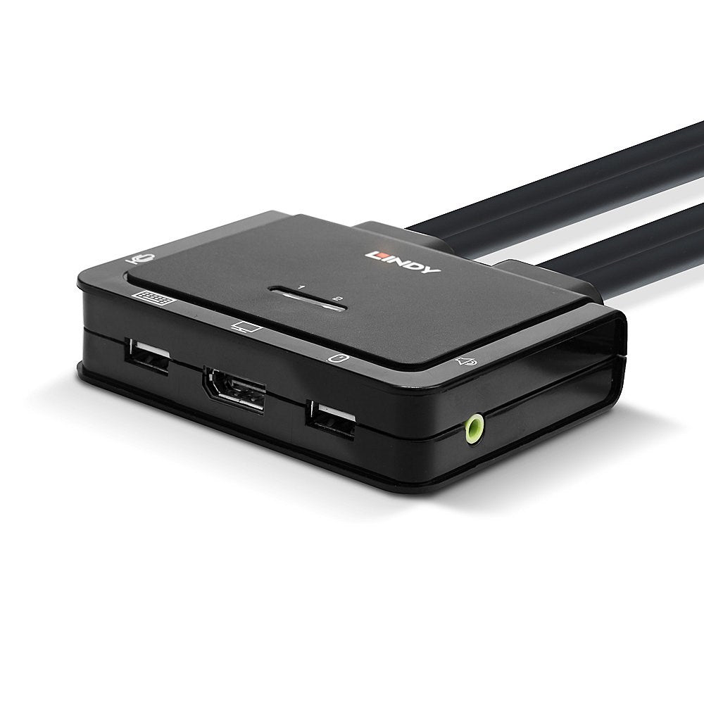 Lindy 2 Port KVM Switch - DisplayPort 1.2, USB 2.0 & Audio - Switch between 2 Computers