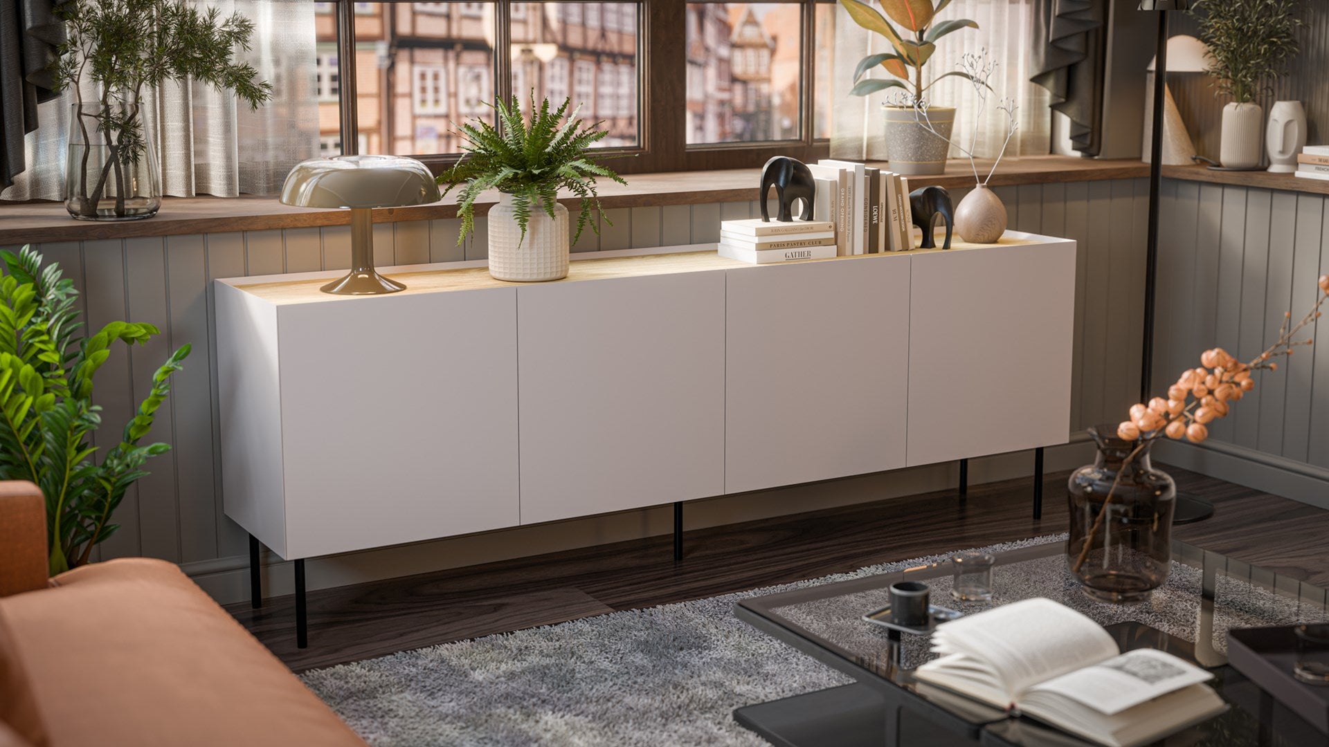 Cama FELLINI chest of drawers 200x40x70 cashmere + oiled oak top