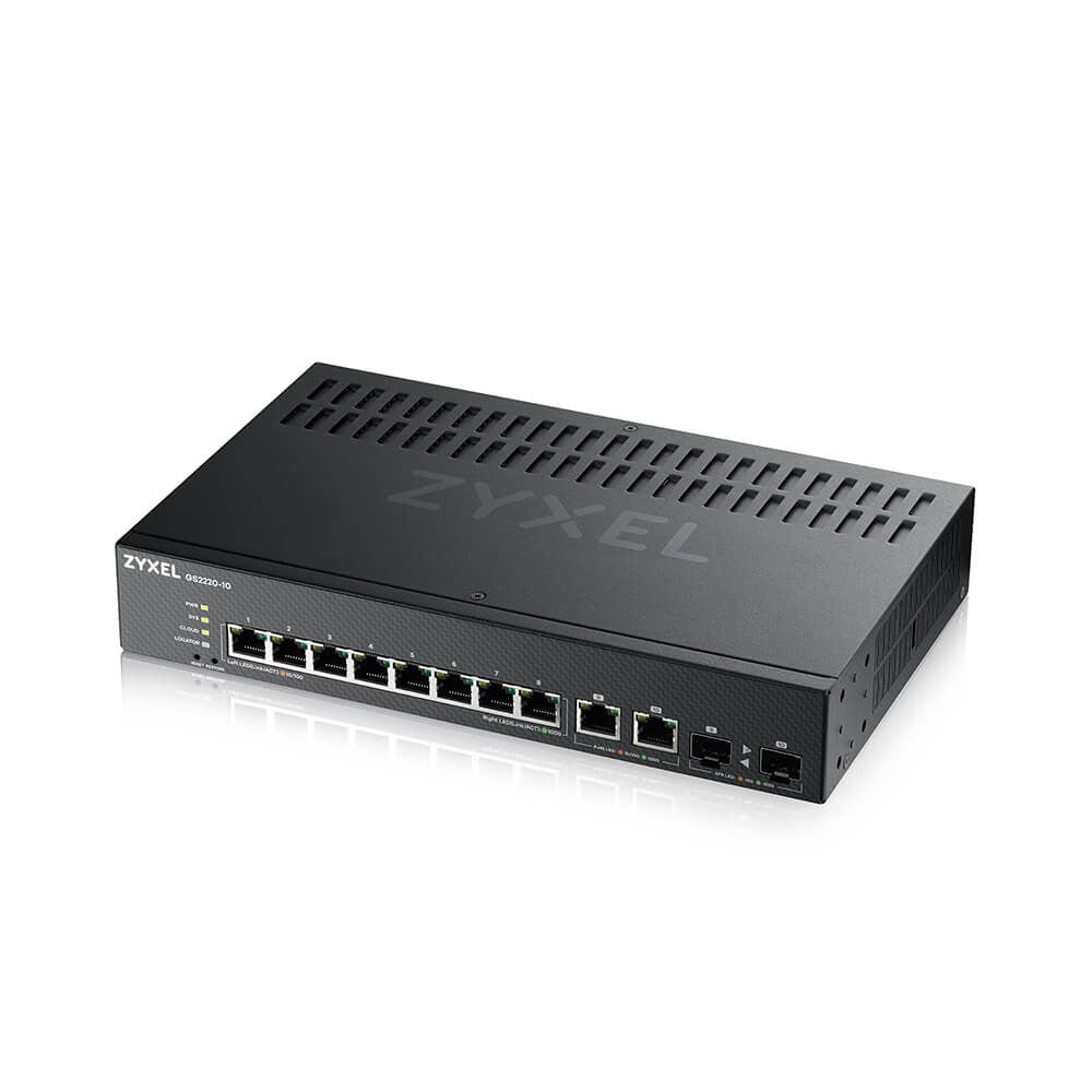 Zyxel GS2220-10 Managed Switch - 8 x 10/100/1000 + 2 x Kombi-Gigabit-SFP - Rack Mountable, Wall Mountable (GS2220-10-EU0101F)