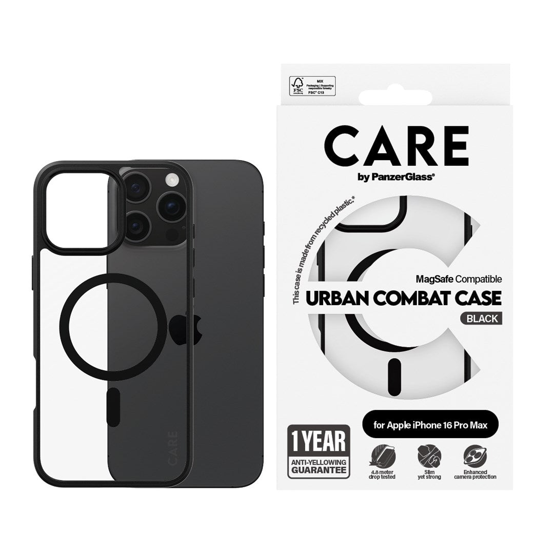 PanzerGlass Case for iPhone 16 Pro Max, Black, Scratch & Shock Resistant, MagSafe Compatible, AW87-02K