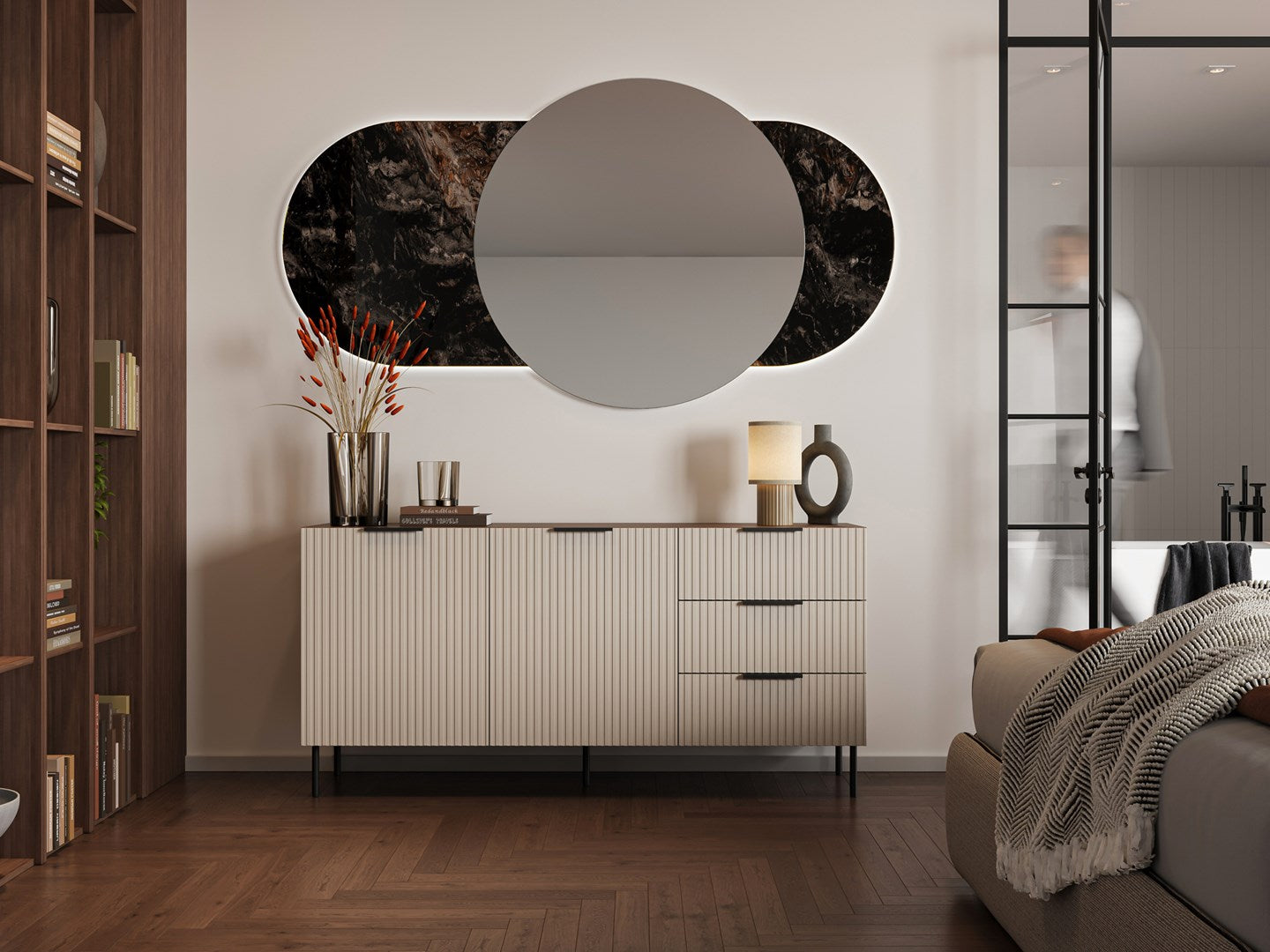 Cama Chest of Drawers 1 ALMERA 156x42x75 Walnut/Cashmere