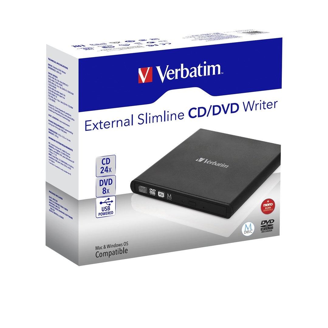 Verbatim Slimline CD/DVD External Drive Black