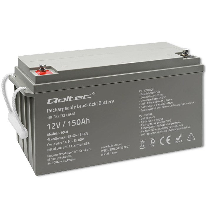 Qoltec Battery 12V 150Ah for Various Applications Model 53068