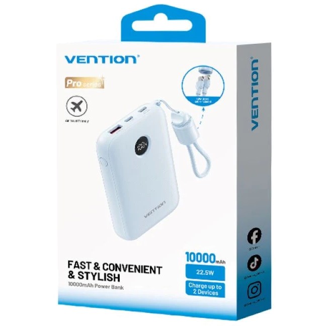 Vention 10000mAh Powerbank 2xUSB-C 1xUSB-A 22.5W  blue