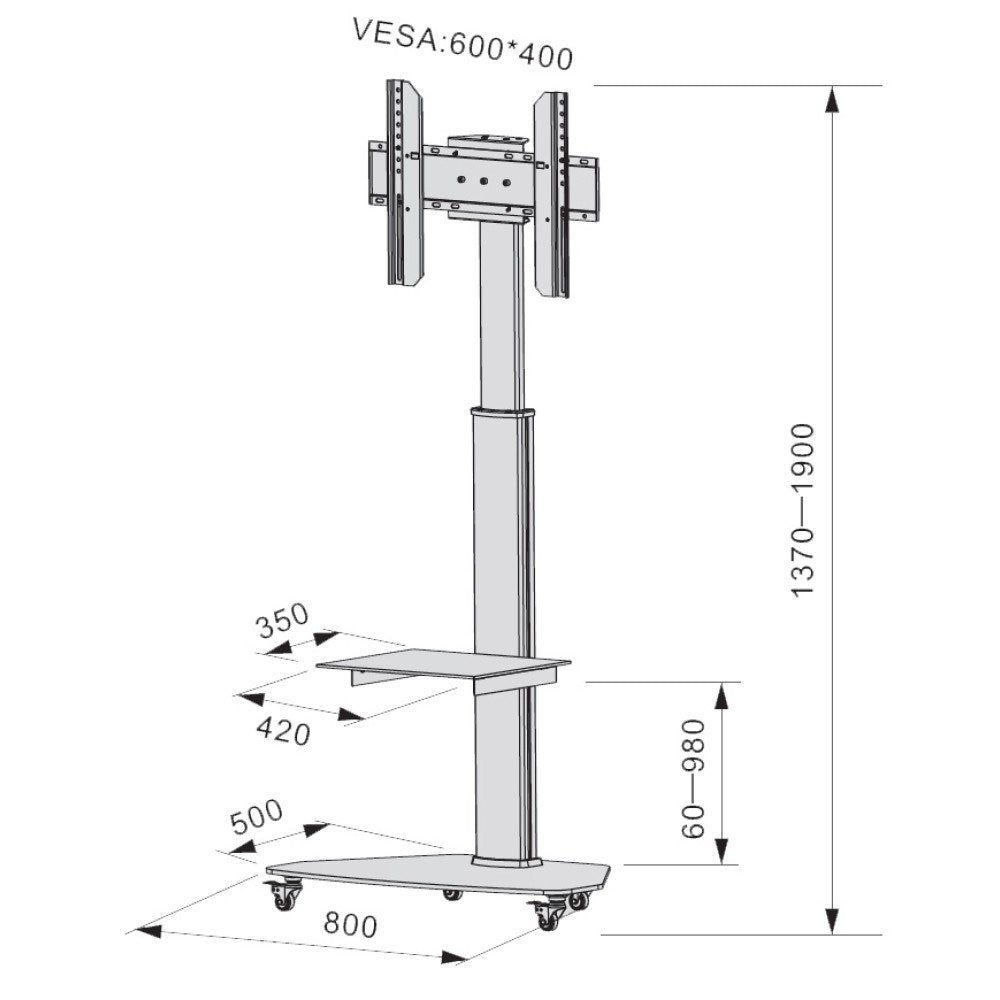 Techly Floor Stand with Shelf Trolley TV LCD/LED/Plasma 37-70  Silver