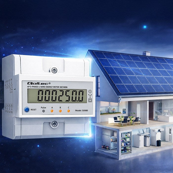 Qoltec Three-phase Electronic Meter 400V 100A DIN Rail Energy Consumption Meter Model 50980