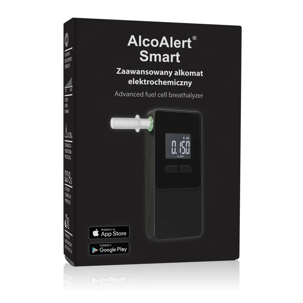 AlcoAlert Smart Electrochemical Breathalyzer - Black