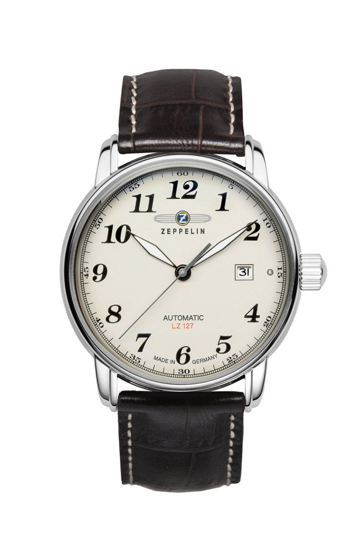 Zeppelin LZ127 7656-5 Automatic Watch, Stainless Steel Case, Leather Strap, 50 M Water Resistance
