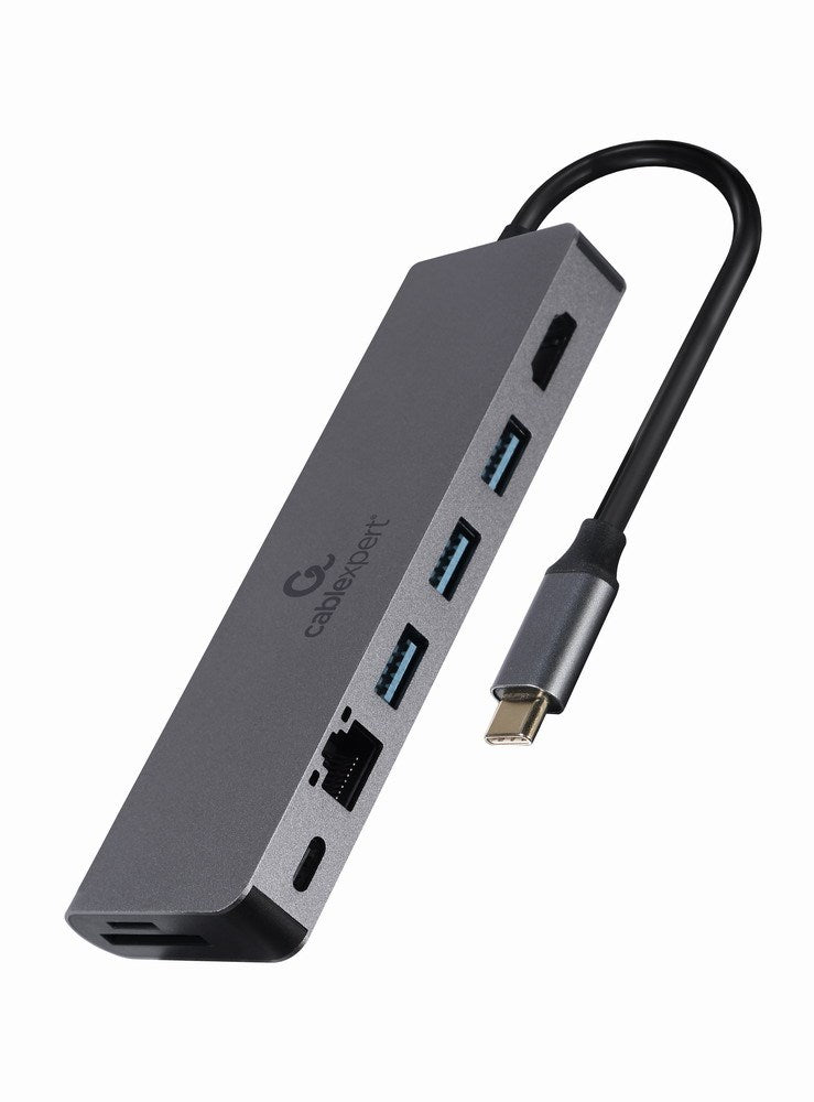 Gembird A-CM-COMBO5-05 - USB Type-C 5-in-1 Multi-Port Adapter - Hub + HDMI + PD + Card Reader + LAN