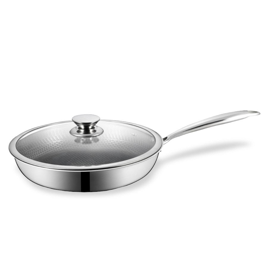 Maestro Frying Pan with Lid - 24 cm - Stainless Steel & Aluminum - Oven Safe 260 °C - Model MR-1216-24