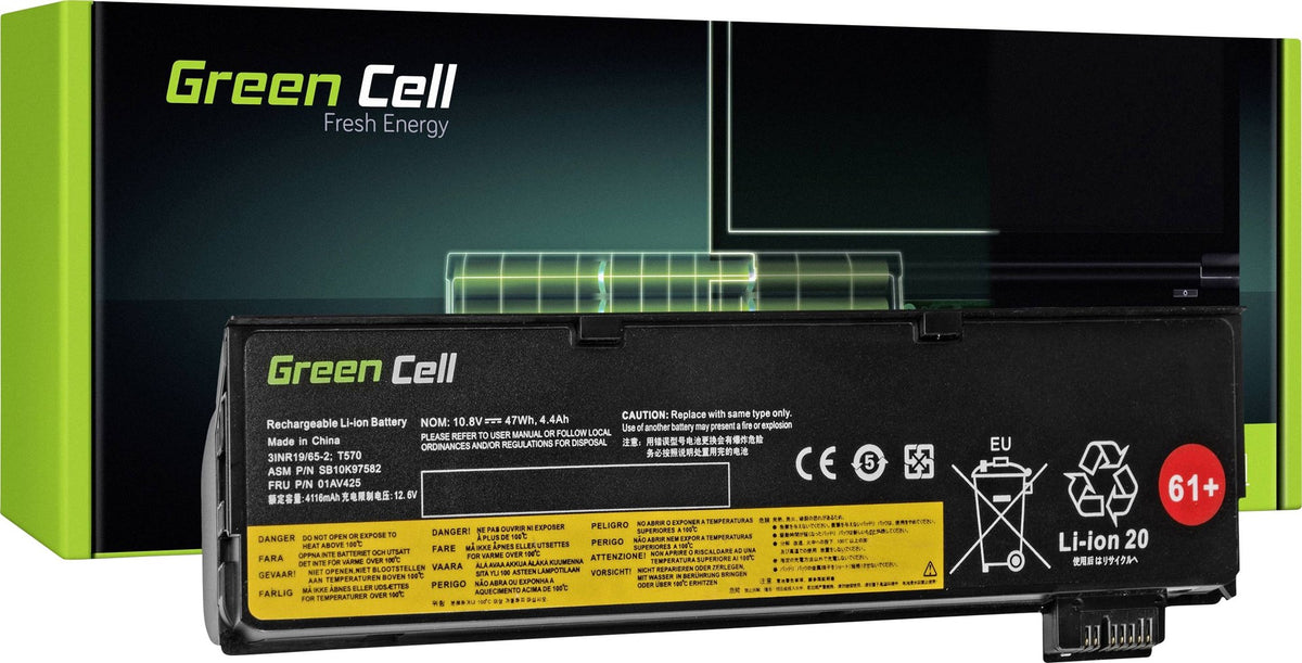 Green Cell LE95 Laptop Battery for Lenovo ThinkPad T470 T570 A475 P51s - 4400 mAh, 10.8V