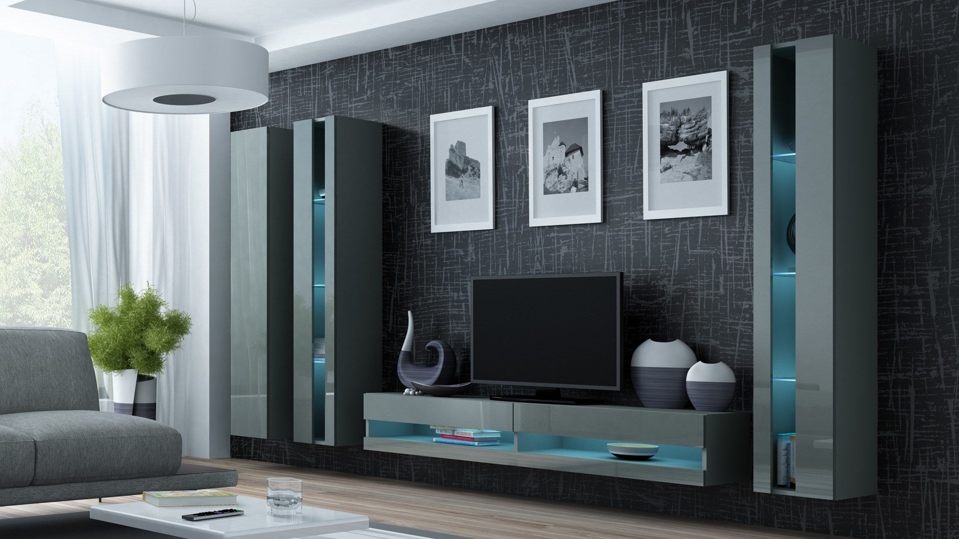 Cama VIGO NEW TV Stand 180x30x40 White/Grey Gloss