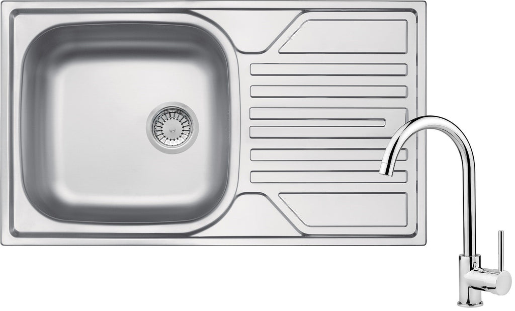 Steel sink with 1-bowl faucet with drainer