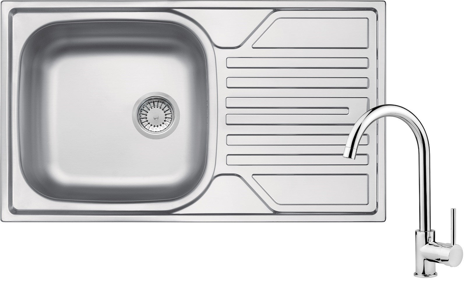 Steel sink with 1-bowl faucet with drainer