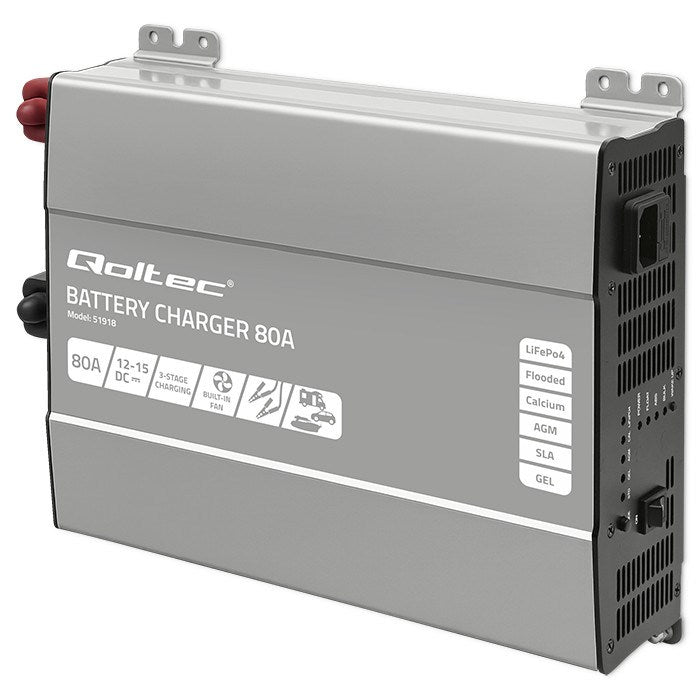 Qoltec Smart Professional Monolith Battery Charger 80A 12V for LiFePO4 AGM GEL SLA Batteries