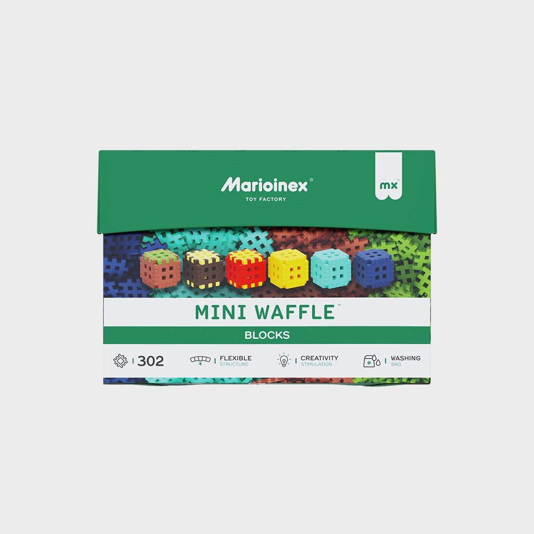 Marioinex Mini Waffle Building Blocks Set, 302 Pieces, 2 Toy Figures, Model 908211