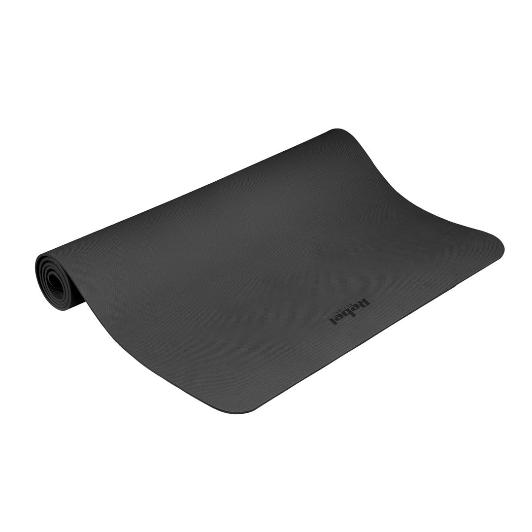 Mata gimnastyczna do ćwiczeń joga  pilates  fitness  200x115cm  grubość 1cm  materiał TPE  czarna  REBEL ACTIVE